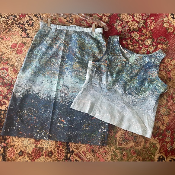 Vintage Dresses & Skirts - Vintage ‘60s ‘70s John Meyer 2 piece marble print skirt & tank ethereal blues M